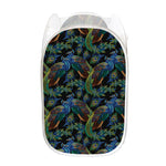 Embroidery Peacock Pattern Print Mesh Laundry Hamper