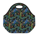 Embroidery Peacock Pattern Print Neoprene Lunch Bag