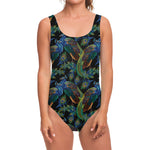 Embroidery Peacock Pattern Print One Piece Swimsuit