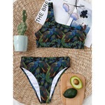 Embroidery Peacock Pattern Print One Shoulder Bikini Top