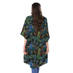 Embroidery Peacock Pattern Print Open Front Beach Cover Up