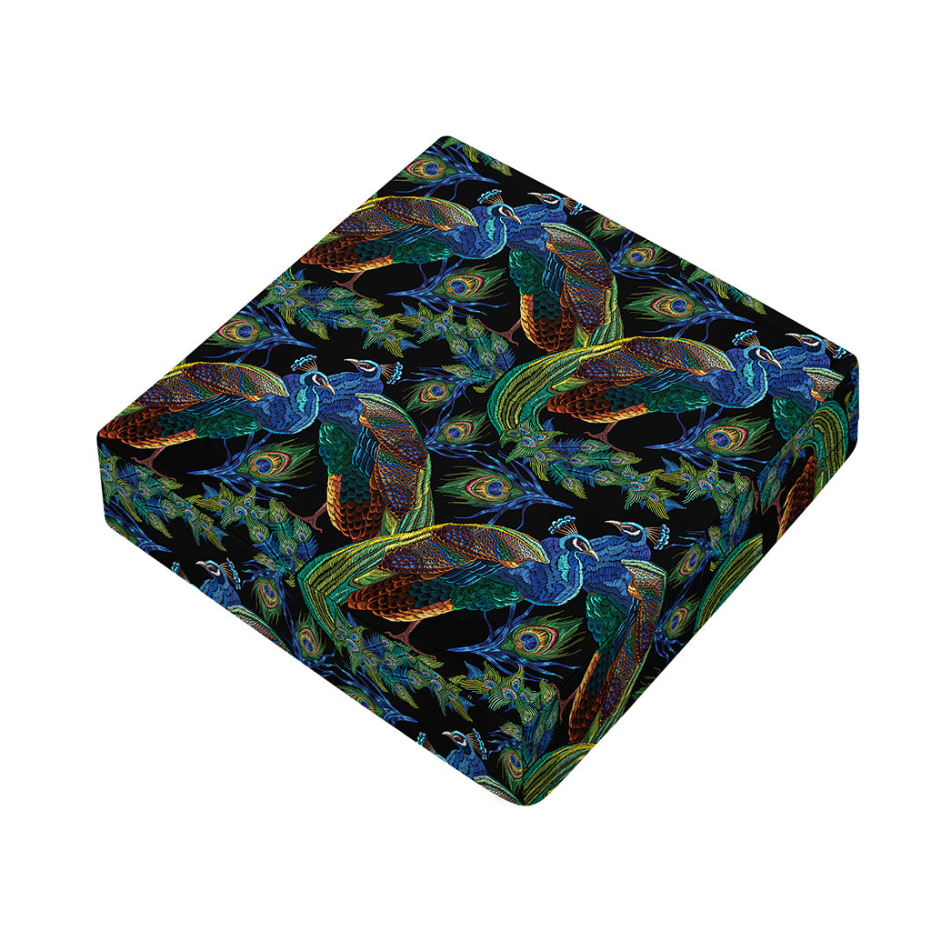 Embroidery Peacock Pattern Print Outdoor Seat Cushion Cover