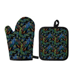 Embroidery Peacock Pattern Print Oven Mitt And Pot Holder Set