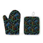 Embroidery Peacock Pattern Print Oven Mitt And Pot Holder Set