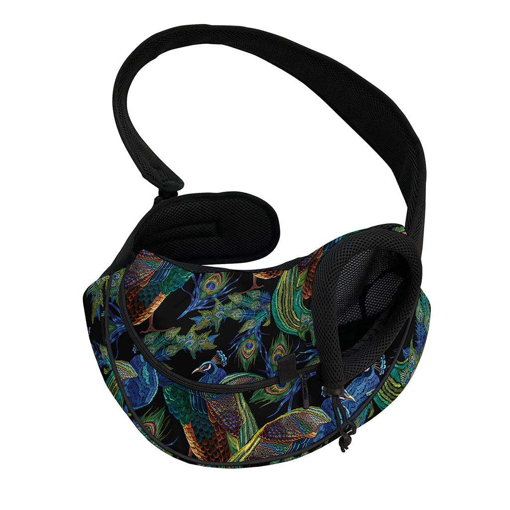 Embroidery Peacock Pattern Print Pet Sling Carrier