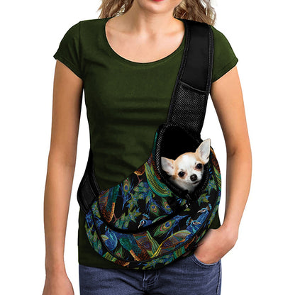 Embroidery Peacock Pattern Print Pet Sling Carrier
