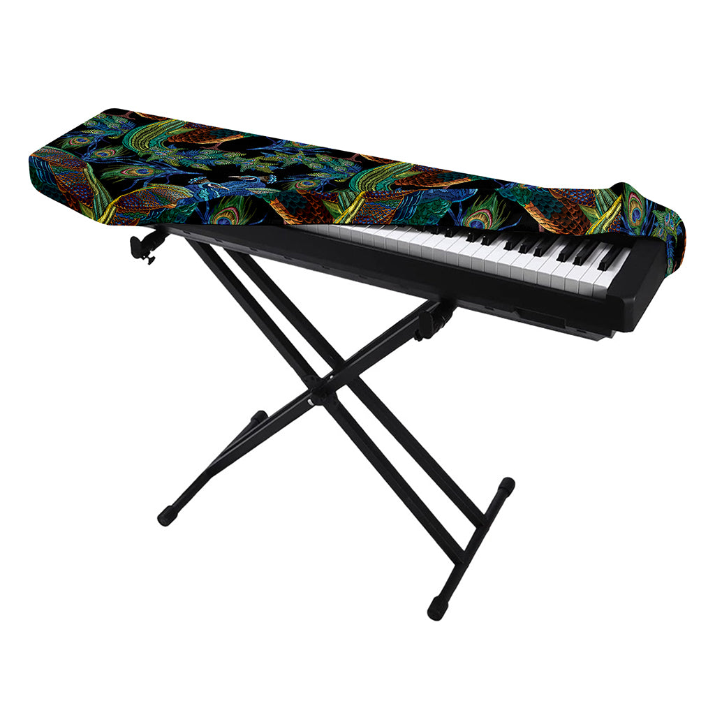 Embroidery Peacock Pattern Print Piano Keyboard Cover