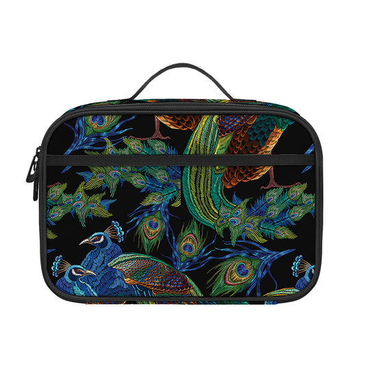 Embroidery Peacock Pattern Print Portable Lunch Bag
