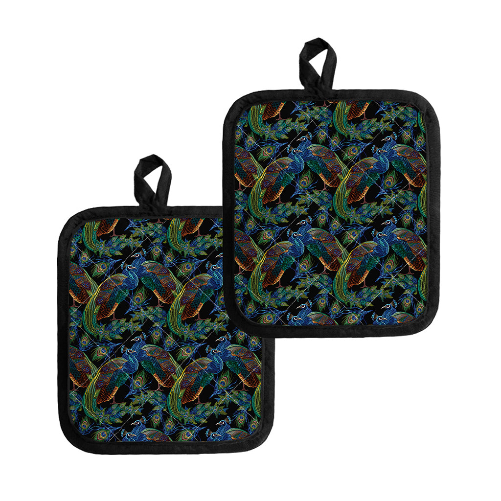 Embroidery Peacock Pattern Print Pot Holders