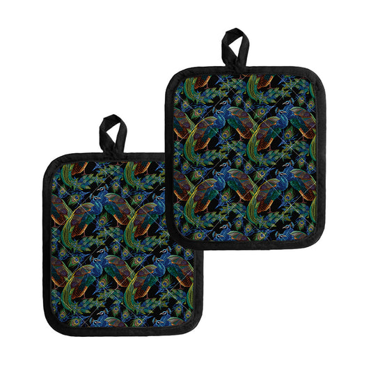 Embroidery Peacock Pattern Print Pot Holders