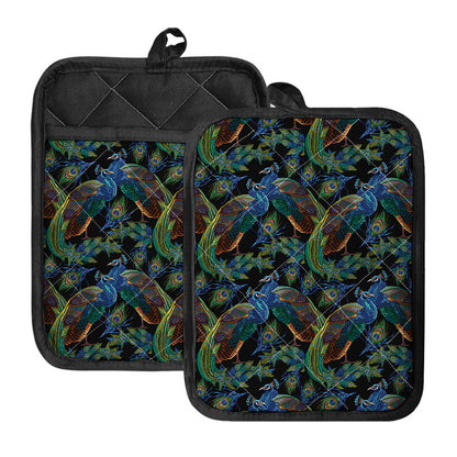Embroidery Peacock Pattern Print Pot Holders With Pocket