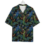 Embroidery Peacock Pattern Print Rayon Hawaiian Shirt