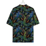 Embroidery Peacock Pattern Print Rayon Hawaiian Shirt