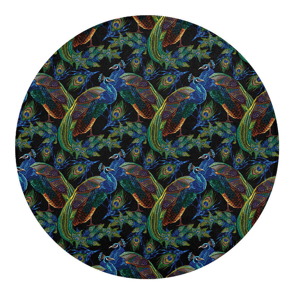 Embroidery Peacock Pattern Print Round Blanket