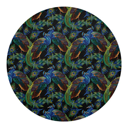 Embroidery Peacock Pattern Print Round Blanket