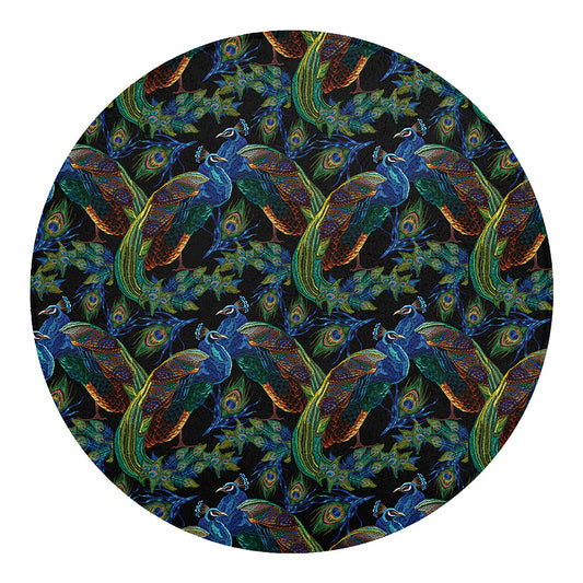 Embroidery Peacock Pattern Print Round Blanket