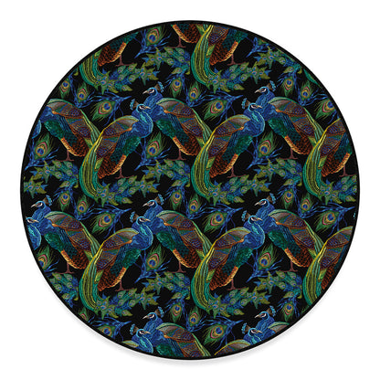 Embroidery Peacock Pattern Print Round Floor Mat