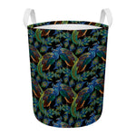 Embroidery Peacock Pattern Print Round Laundry Basket