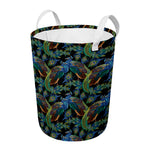 Embroidery Peacock Pattern Print Round Laundry Basket