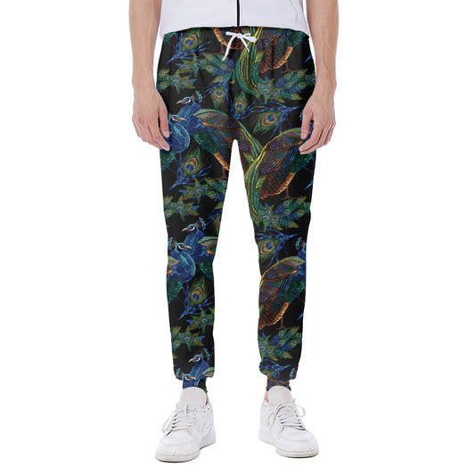 Embroidery Peacock Pattern Print Scuba Joggers