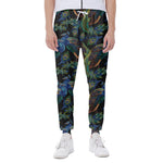 Embroidery Peacock Pattern Print Scuba Joggers