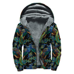 Embroidery Peacock Pattern Print Sherpa Lined Zip Up Hoodie