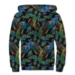 Embroidery Peacock Pattern Print Sherpa Lined Zip Up Hoodie