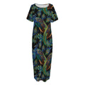 Embroidery Peacock Pattern Print Short Sleeve Long Nightdress