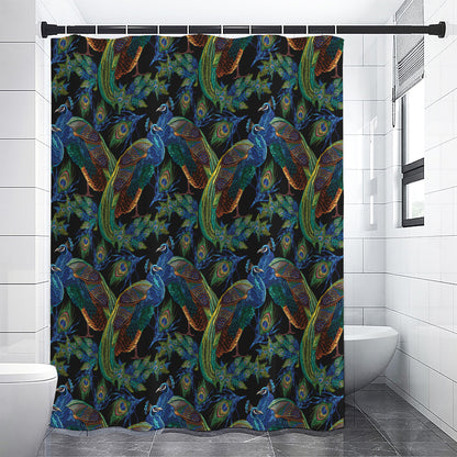 Embroidery Peacock Pattern Print Shower Curtain