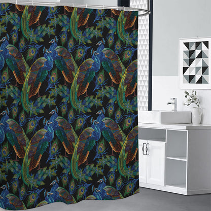 Embroidery Peacock Pattern Print Shower Curtain