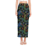 Embroidery Peacock Pattern Print Side Slit Maxi Skirt