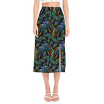 Embroidery Peacock Pattern Print Side Slit Midi Skirt