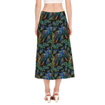 Embroidery Peacock Pattern Print Side Slit Midi Skirt