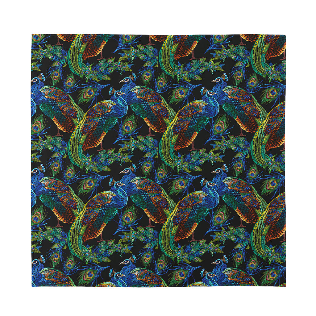 Embroidery Peacock Pattern Print Silk Bandana