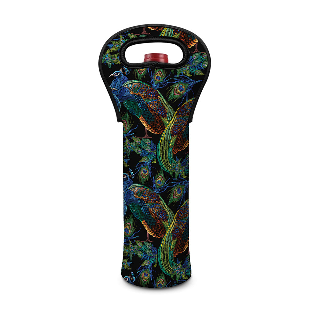 Embroidery Peacock Pattern Print Single Neoprene Wine Tote