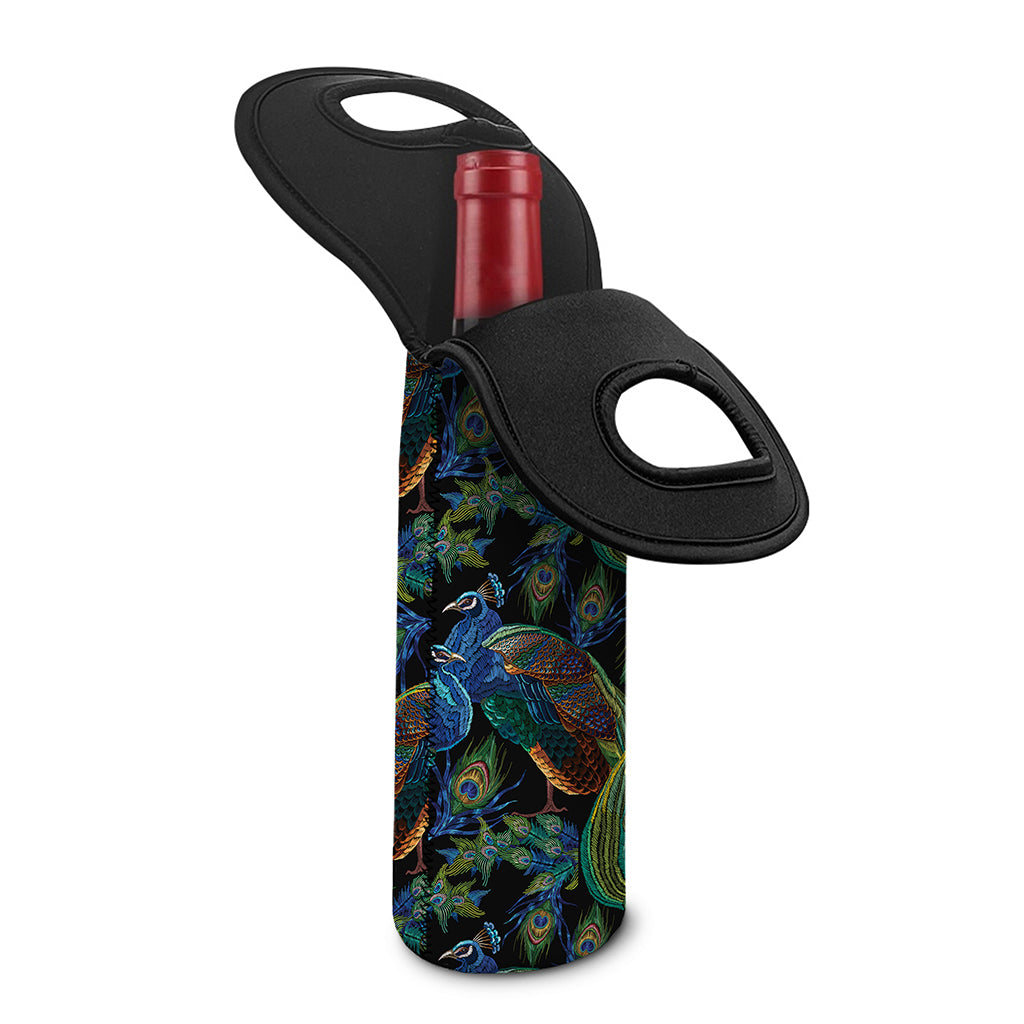Embroidery Peacock Pattern Print Single Neoprene Wine Tote