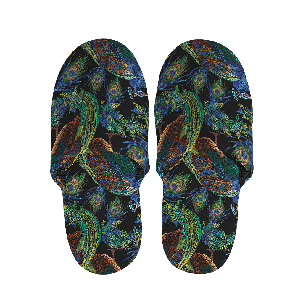 Embroidery Peacock Pattern Print Slippers