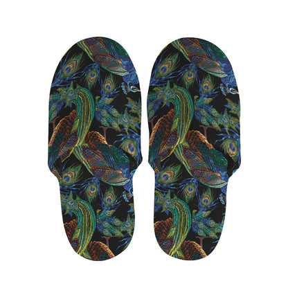 Embroidery Peacock Pattern Print Slippers