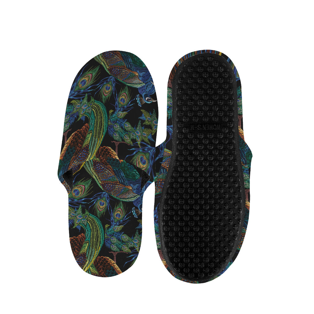 Embroidery Peacock Pattern Print Slippers