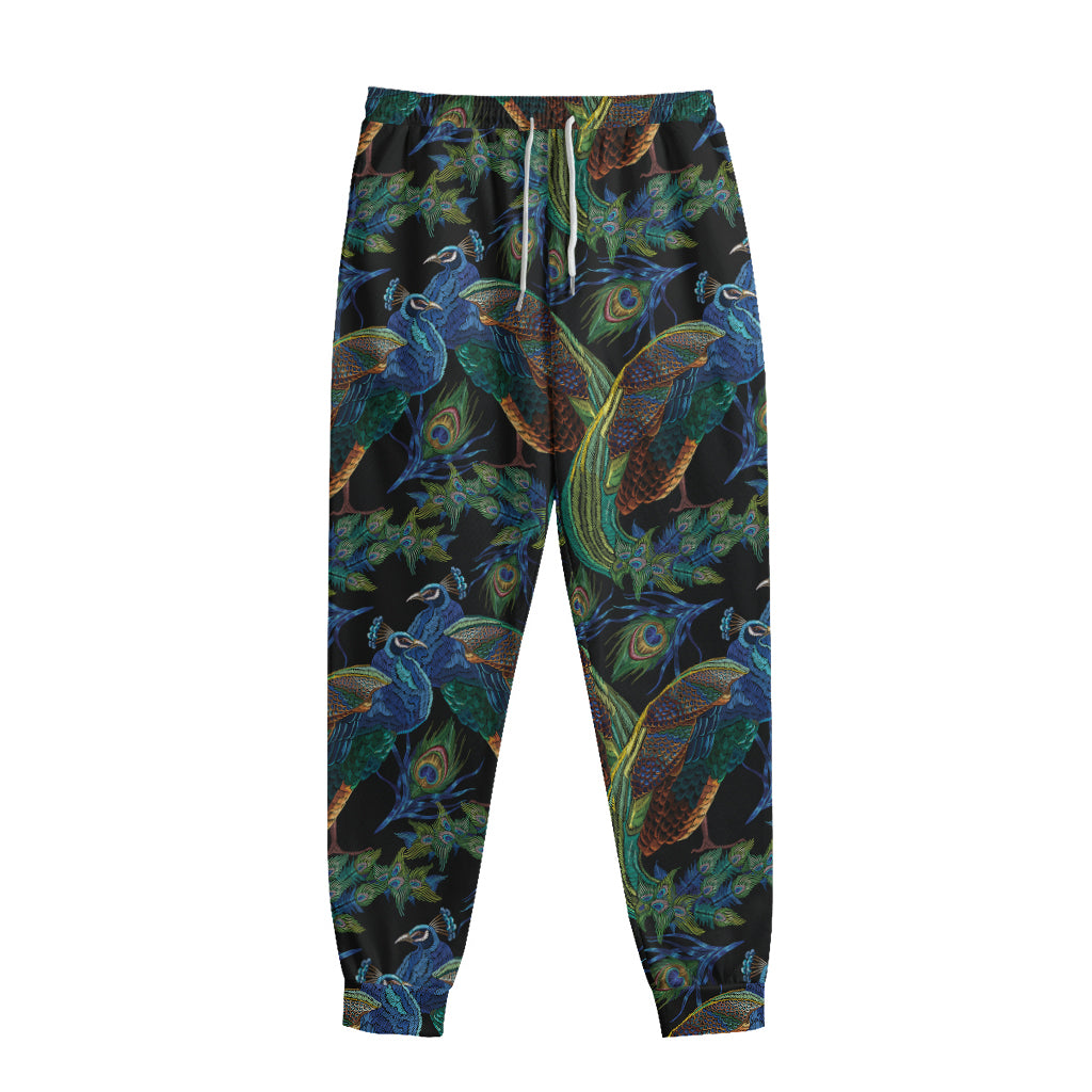 Embroidery Peacock Pattern Print Sweatpants