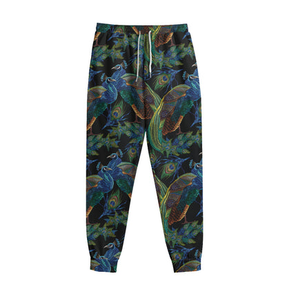 Embroidery Peacock Pattern Print Sweatpants