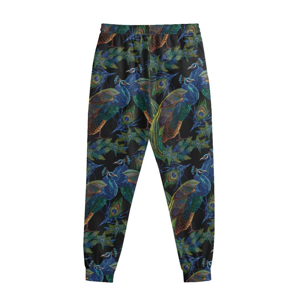 Embroidery Peacock Pattern Print Sweatpants