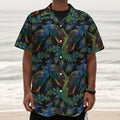 Embroidery Peacock Pattern Print Textured Short Sleeve Shirt