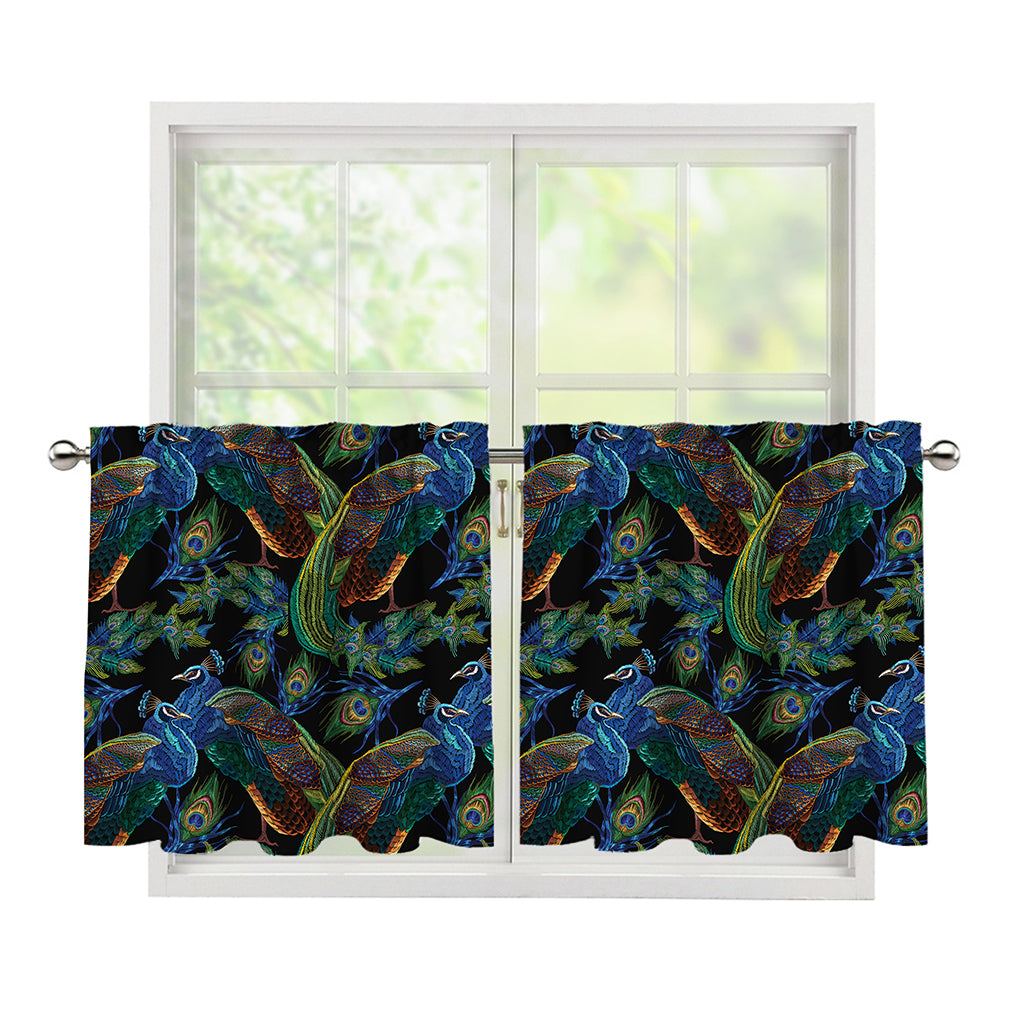 Embroidery Peacock Pattern Print Tier Curtains