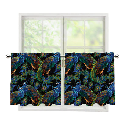 Embroidery Peacock Pattern Print Tier Curtains