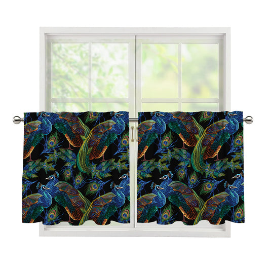 Embroidery Peacock Pattern Print Tier Curtains