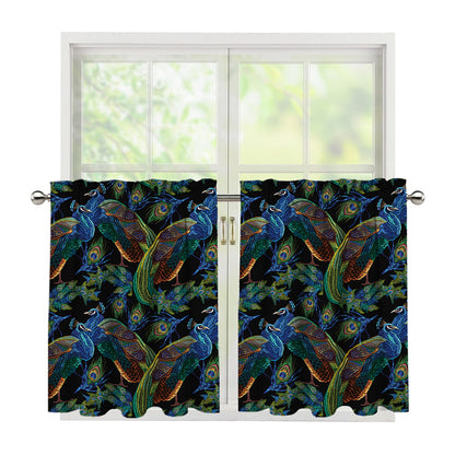 Embroidery Peacock Pattern Print Tier Curtains