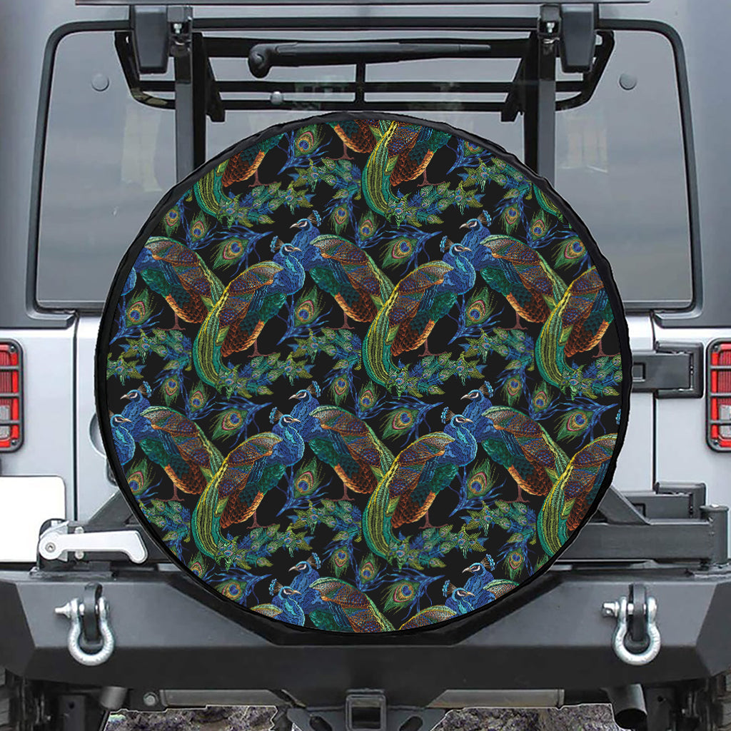 Embroidery Peacock Pattern Print Tire Cover