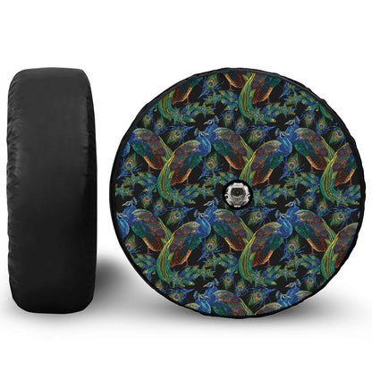 Embroidery Peacock Pattern Print Tire Cover With Camera Hole