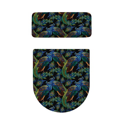 Embroidery Peacock Pattern Print Toilet Lid And Tank Cover Set
